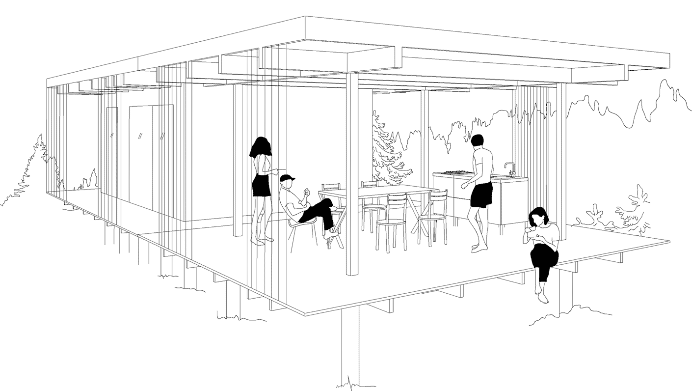 Utemiljö med attefallshus och friggebod