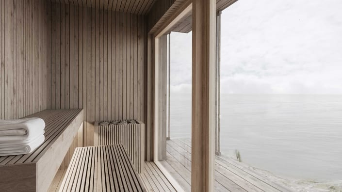 Arkitektritat spa med bastu